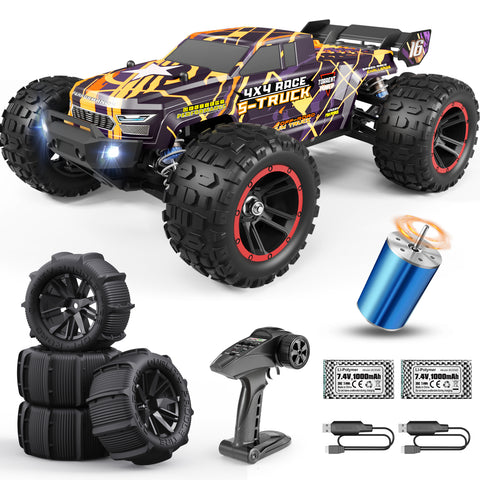 HAIBOXING Brushless RC Car 16890A 1/16 Scale 4X4 Fast Remote Control Truck 52 KM/H Top Speed, Hobby RC Cars for Adults and Boys All Terrain Off-Road Truck with Spare Paddle Tires for Sand Land